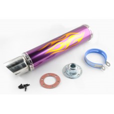 Глушитель (тюнинг) L-520*100 mm, креп. Ø78mm (нержавейка, пламя, фиолетовый, прямоток, mod:1)